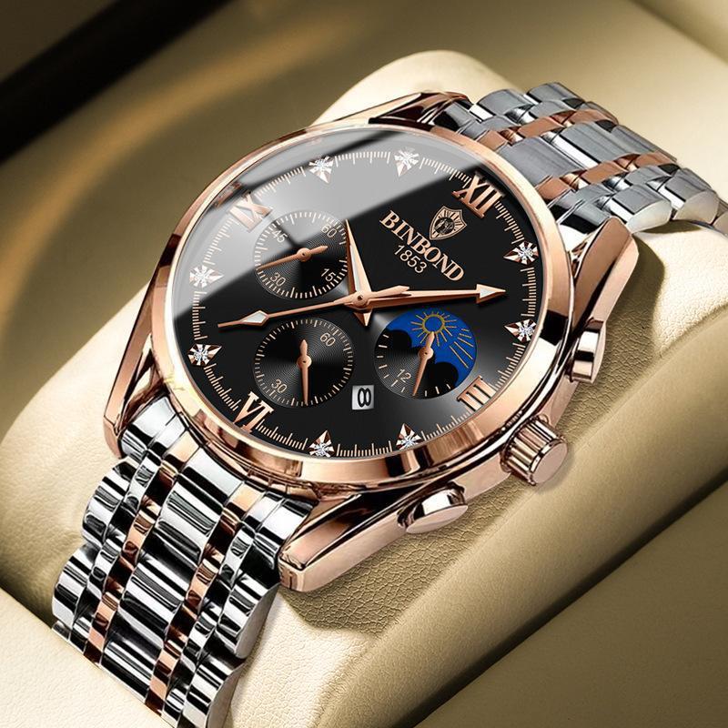 Montre homme étanche et lumineuse en cuir véritable