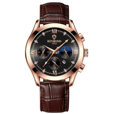 Montre homme étanche et lumineuse en cuir véritable