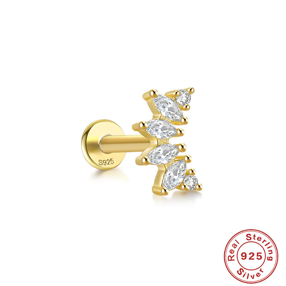 Boucles d'oreilles à tige en argent sterling S925 avec libellule multi-diamants et œil de cheval
