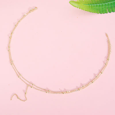 Collier simple à pompons multicouches en perles de riz