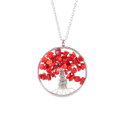 Cristal naturel gravier remonté à la main arbre de vie Fortune arbre Collier