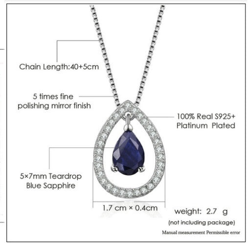Collier pour femme en argent sterling 925 avec pendentif saphir