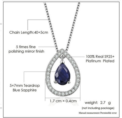 Collier pour femme en argent sterling 925 avec pendentif saphir