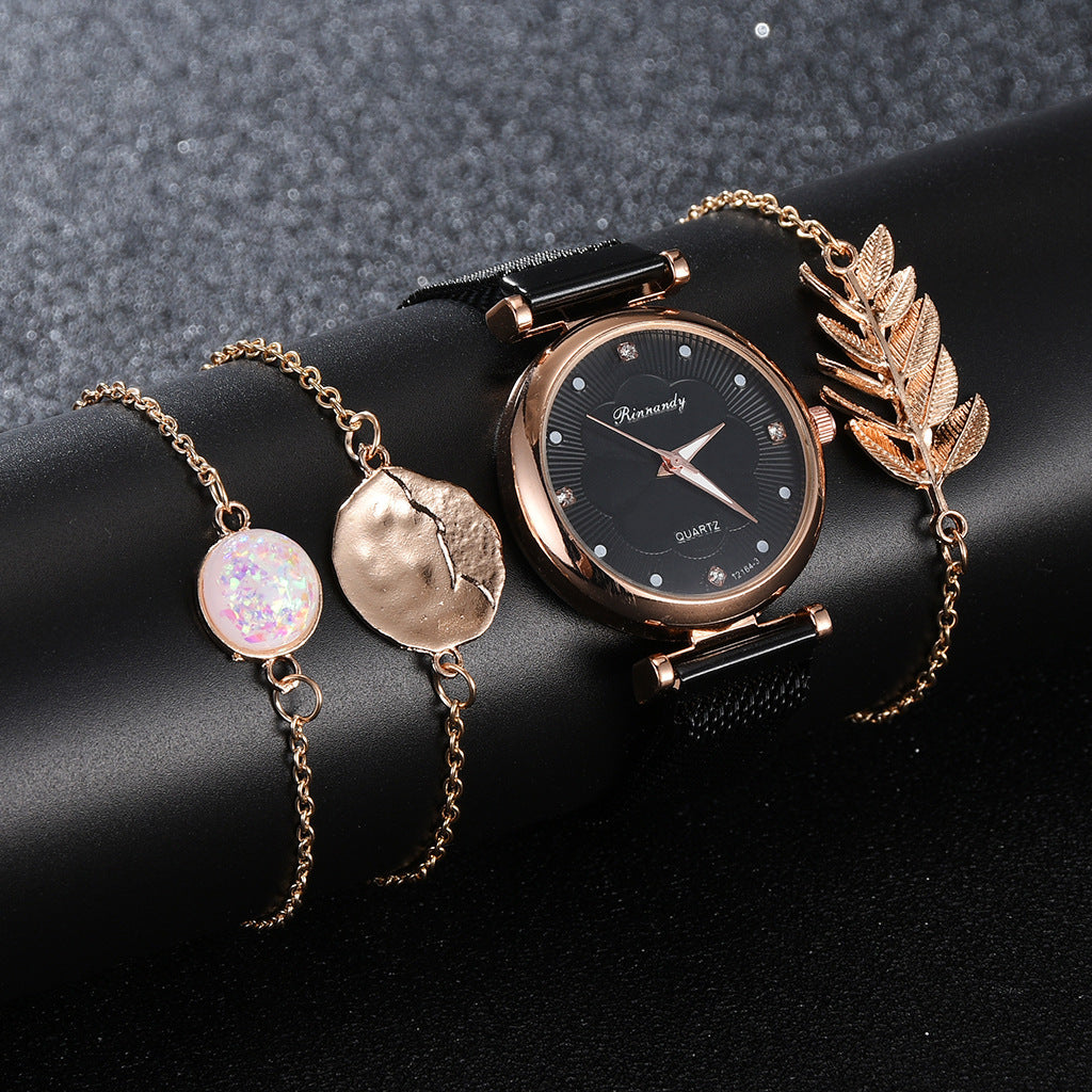 Montres pour femmes, ensemble de niche transfrontalier, montres à la mode, bracelet en maille d'alliage, tout-assorti