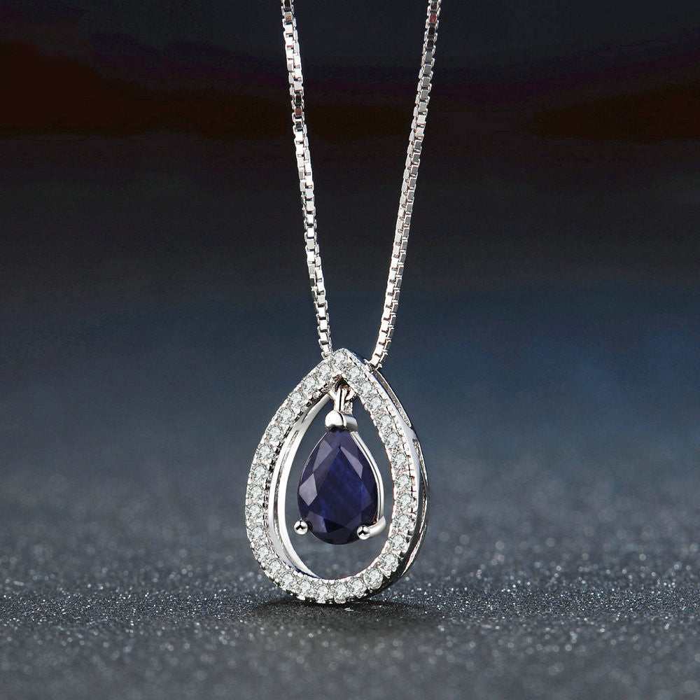 Collier pour femme en argent sterling 925 avec pendentif saphir