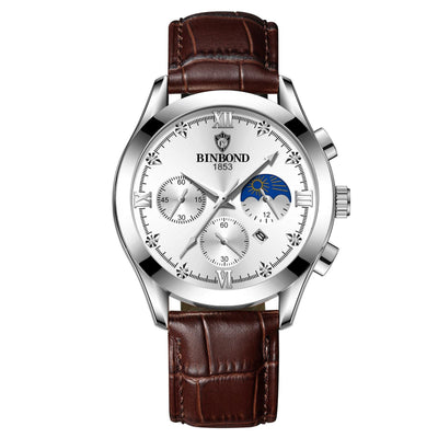 Montre homme étanche et lumineuse en cuir véritable