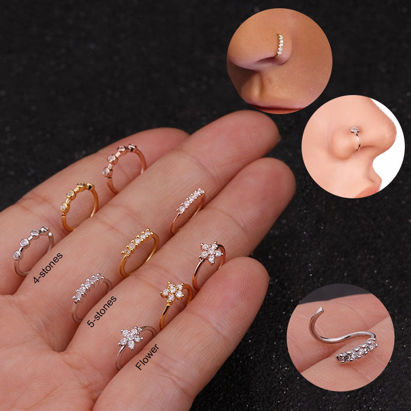 Piercing de nez, bijou de corps, anneau, petite fleur, hélix