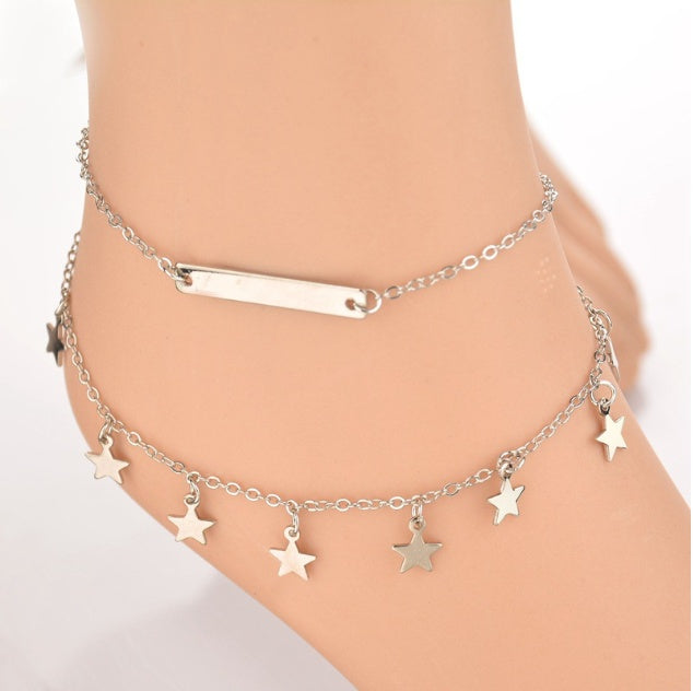 Bracelet de cheville exquis avec pendentif étoile à deux étages pour femme