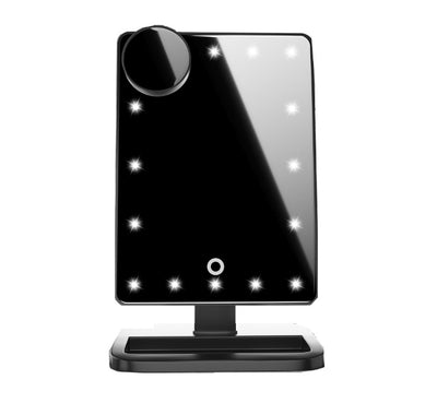 Miroir de maquillage tactile avec 20 LED, haut-parleur Bluetooth, grossissement x10