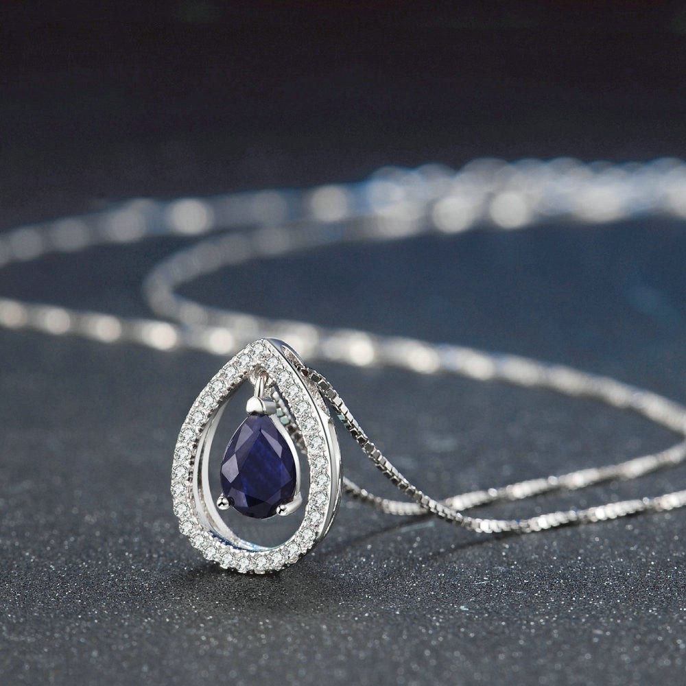Collier pour femme en argent sterling 925 avec pendentif saphir