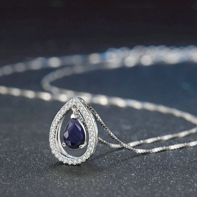 Collier pour femme en argent sterling 925 avec pendentif saphir