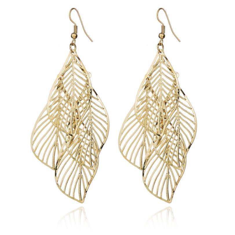 Boucles d’oreilles multicouches en métal à feuilles creuses