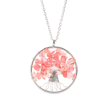 Cristal naturel gravier remonté à la main arbre de vie Fortune arbre Collier