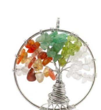 Cristal naturel gravier remonté à la main arbre de vie Fortune arbre Collier