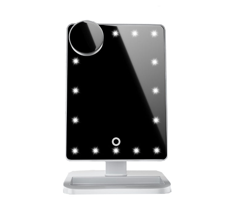 Miroir de maquillage tactile avec 20 LED, haut-parleur Bluetooth, grossissement x10