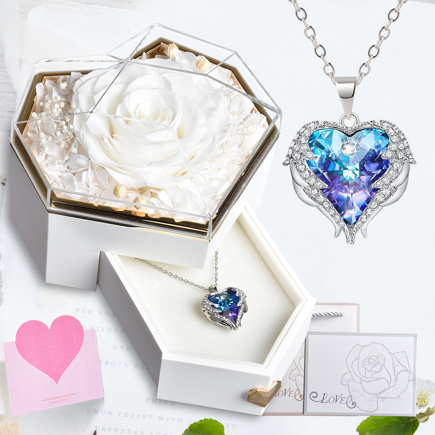 Coffret cadeau de bijoux avec roses