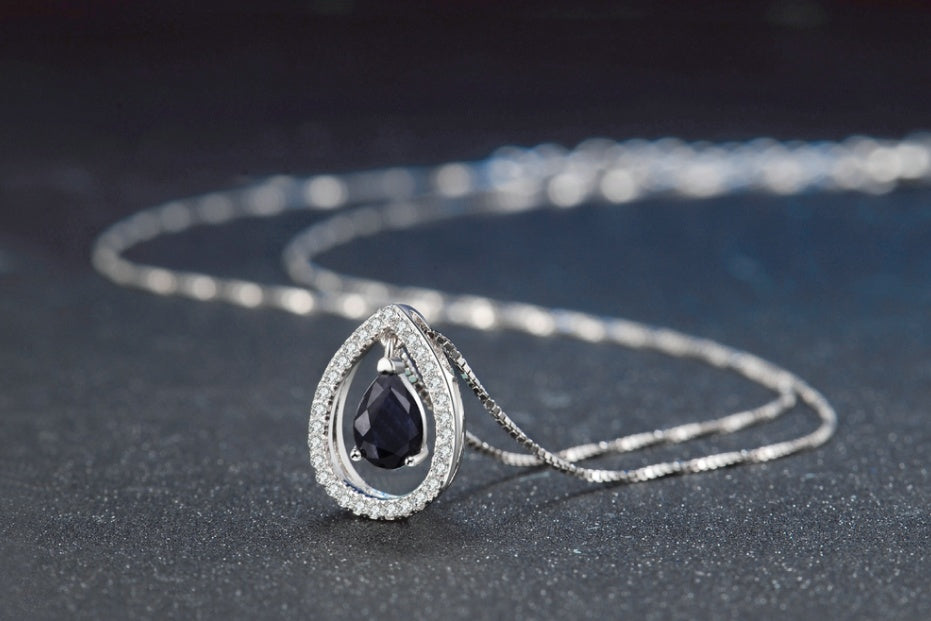 Collier pour femme en argent sterling 925 avec pendentif saphir