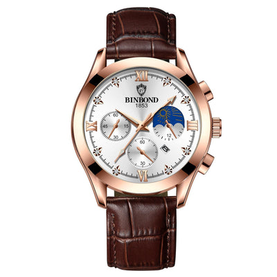 Montre homme étanche et lumineuse en cuir véritable