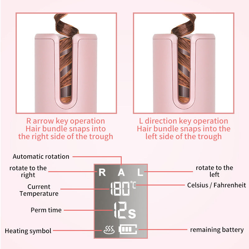 Fer à boucler automatique sans fil, écran LCD USB, chauffage céramique, anti-permanente