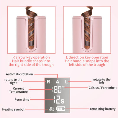 Fer à boucler automatique sans fil, écran LCD USB, chauffage céramique, anti-permanente