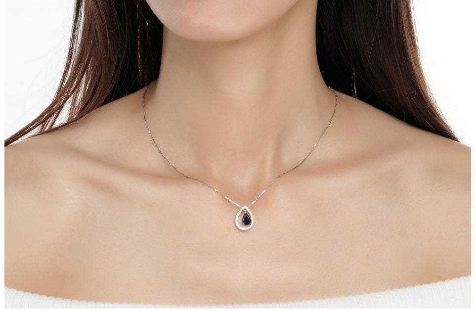 Collier pour femme en argent sterling 925 avec pendentif saphir