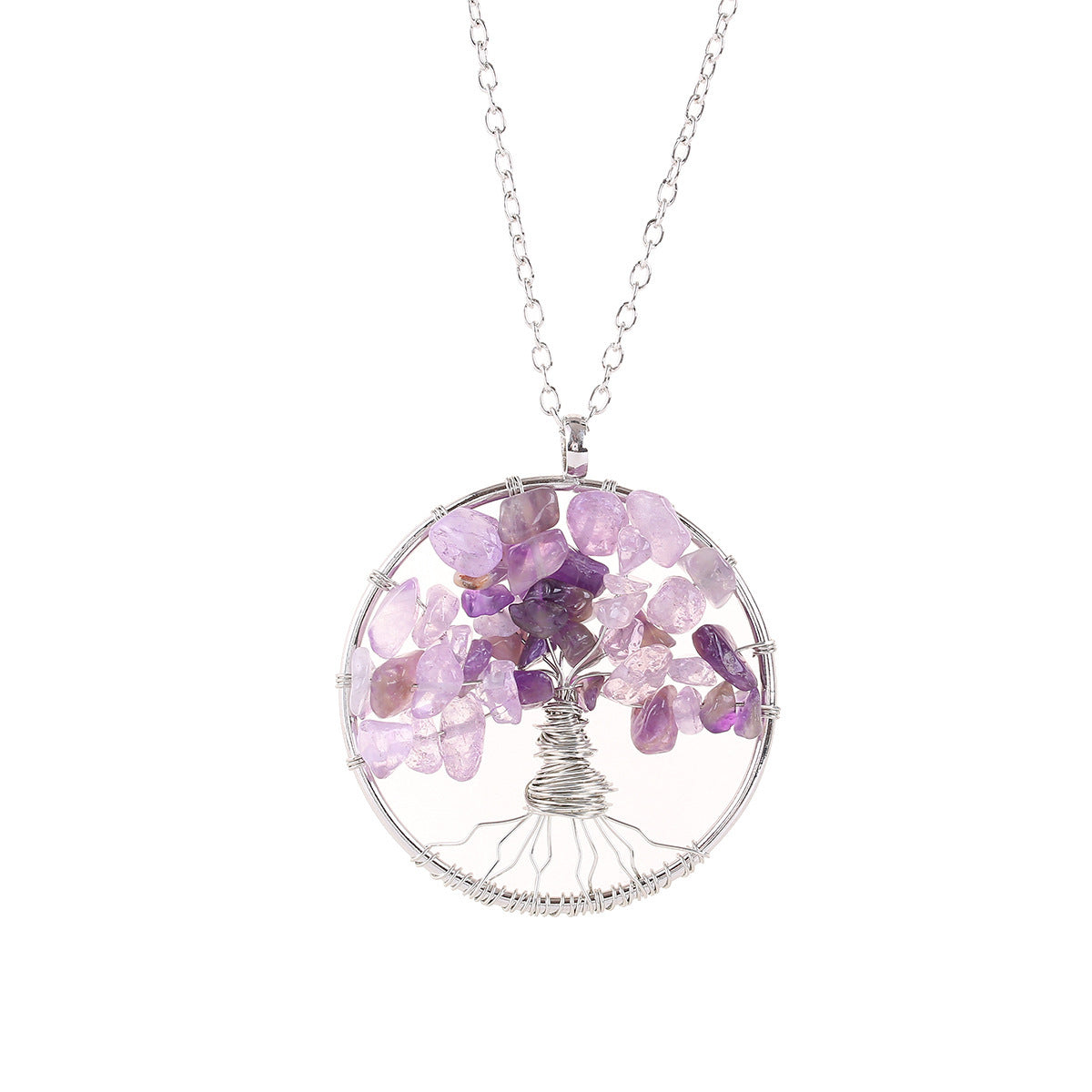 Cristal naturel gravier remonté à la main arbre de vie Fortune arbre Collier