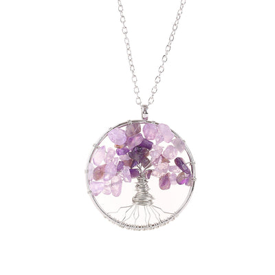 Cristal naturel gravier remonté à la main arbre de vie Fortune arbre Collier