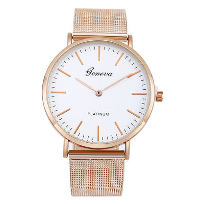 Montre à quartz tendance avec bracelet en acier et maille