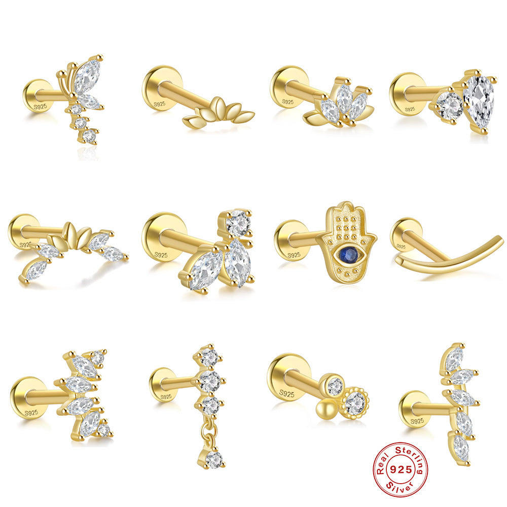 Boucles d'oreilles à tige en argent sterling S925 avec libellule multi-diamants et œil de cheval