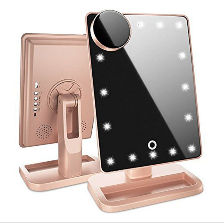 Miroir de maquillage tactile avec 20 LED, haut-parleur Bluetooth, grossissement x10