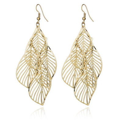 Boucles d’oreilles multicouches en métal à feuilles creuses