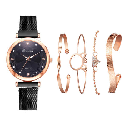 Montres pour femmes, ensemble de niche transfrontalier, montres à la mode, bracelet en maille d'alliage, tout-assorti