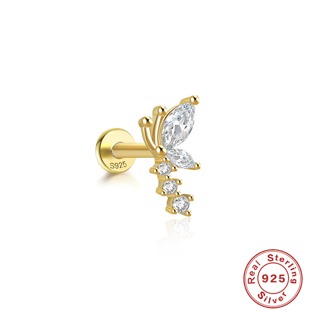 Boucles d'oreilles à tige en argent sterling S925 avec libellule multi-diamants et œil de cheval
