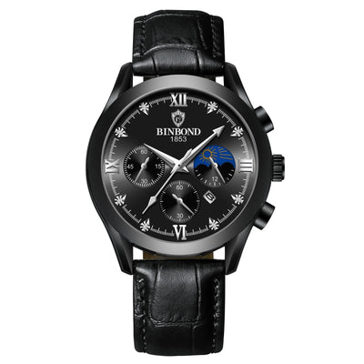Montre homme étanche et lumineuse en cuir véritable