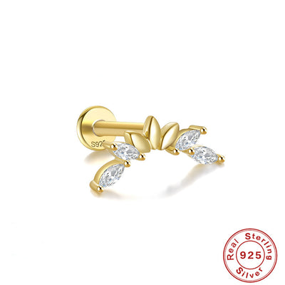 Boucles d'oreilles à tige en argent sterling S925 avec libellule multi-diamants et œil de cheval