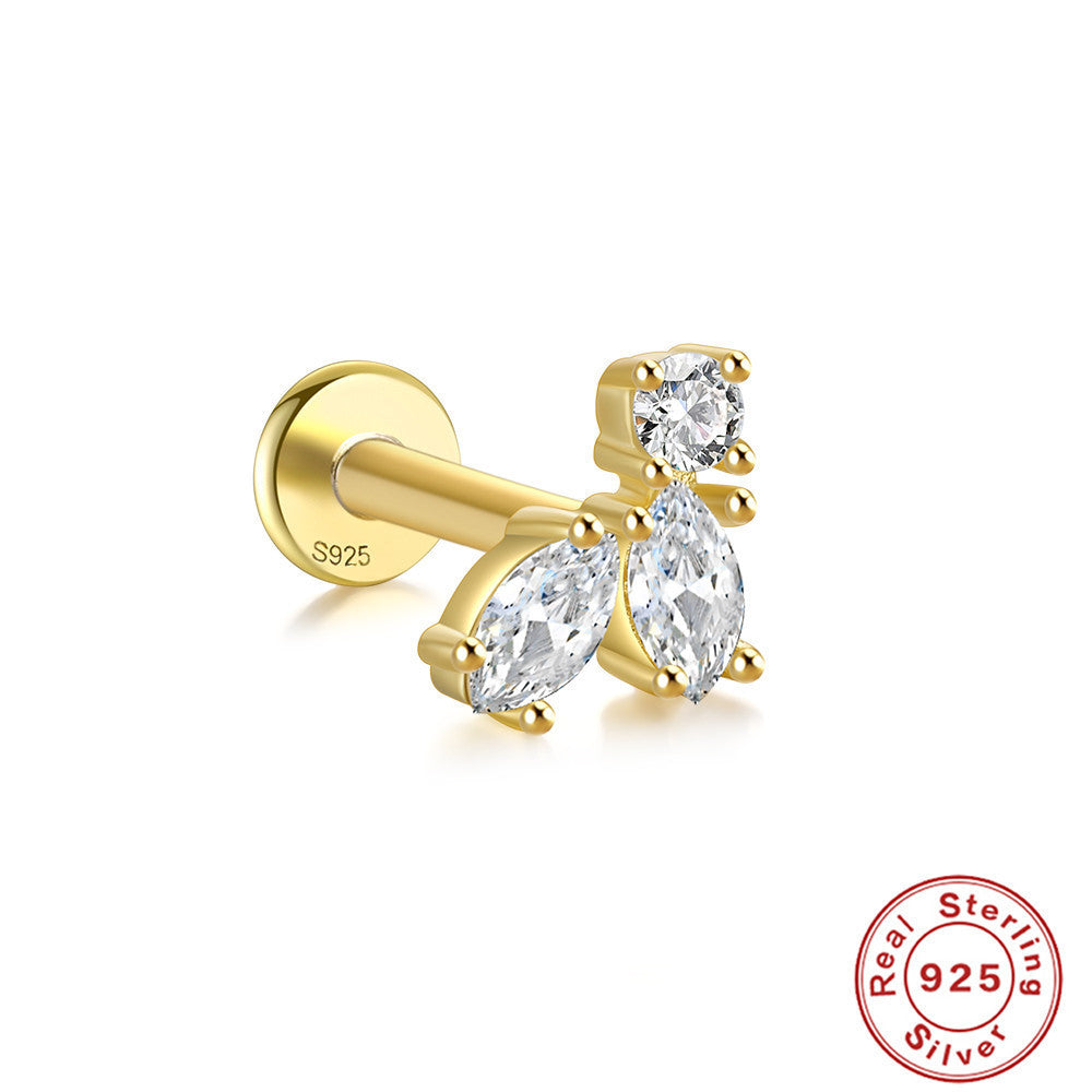 Boucles d'oreilles à tige en argent sterling S925 avec libellule multi-diamants et œil de cheval