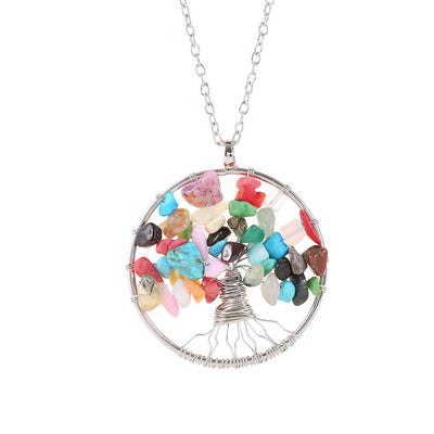 Cristal naturel gravier remonté à la main arbre de vie Fortune arbre Collier