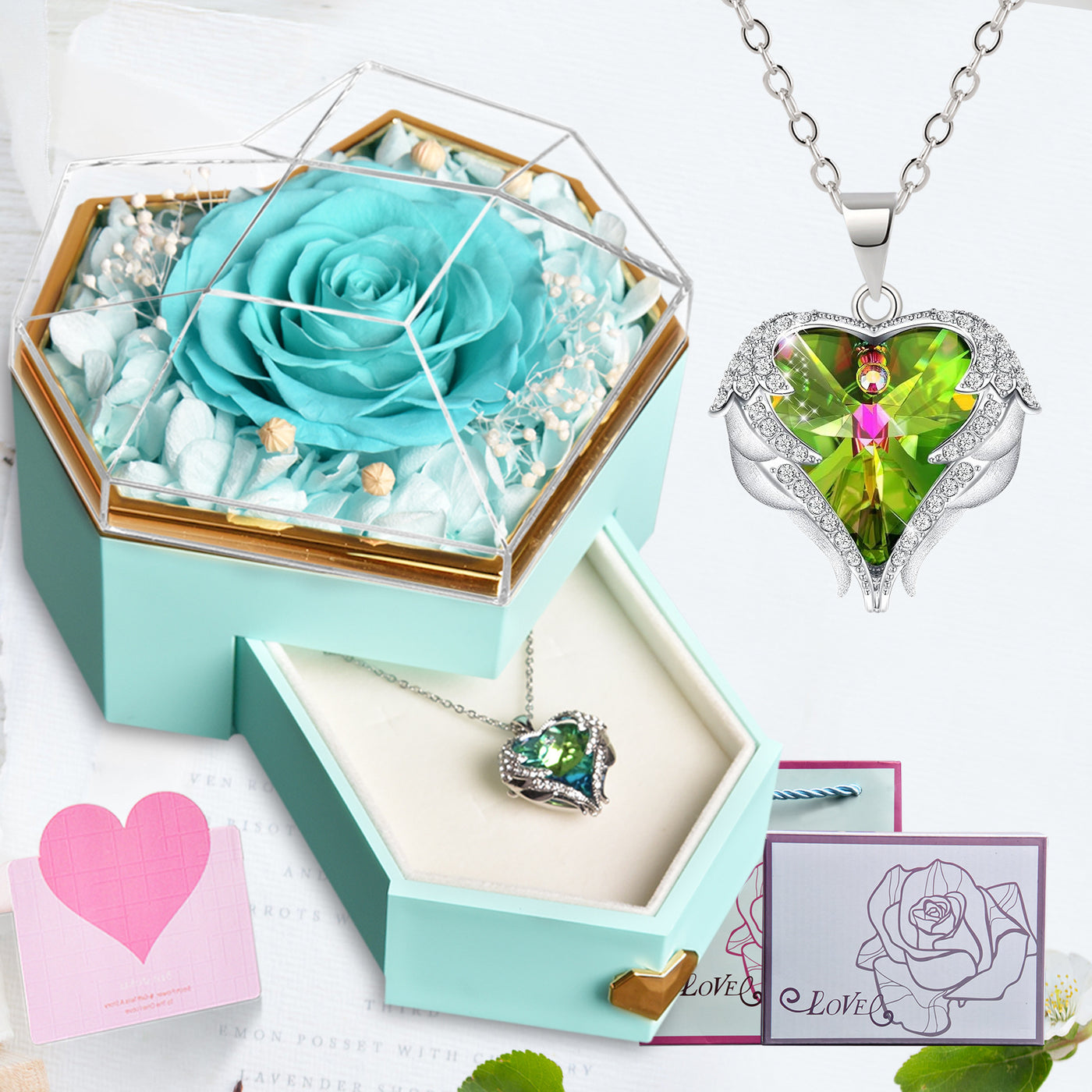 Coffret cadeau de bijoux avec roses