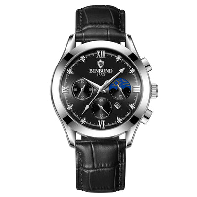 Montre homme étanche et lumineuse en cuir véritable
