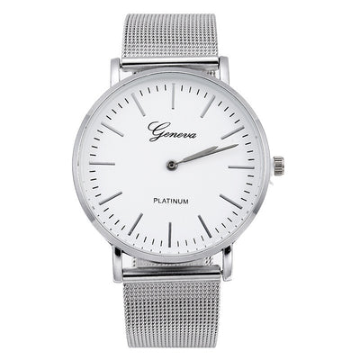 Montre à quartz tendance avec bracelet en acier et maille