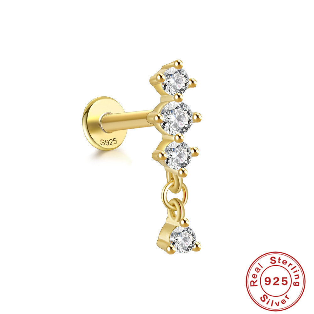Boucles d'oreilles à tige en argent sterling S925 avec libellule multi-diamants et œil de cheval